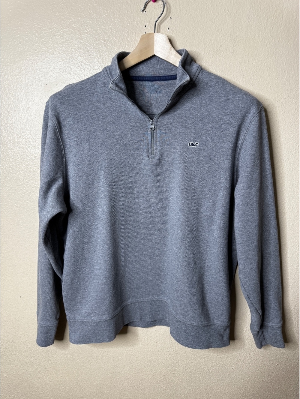 Vineyard Vines Pullover Mens Large Gray Pima Cotton Quarter Zip Whale Logo